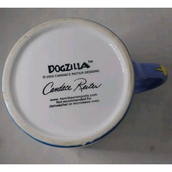 2002 DOGZILLA CANDACE REITER DESIGNS HAND PAINTED COFFEE CUP MUG DOG PUP VINTAGE - Picture 10 of 13